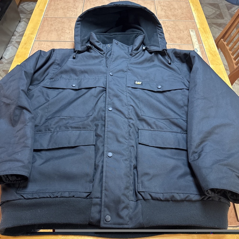 Caterpillar Jacket Men Sz XL Black Cat Heavy Insulated Parka Workwear Water Wind